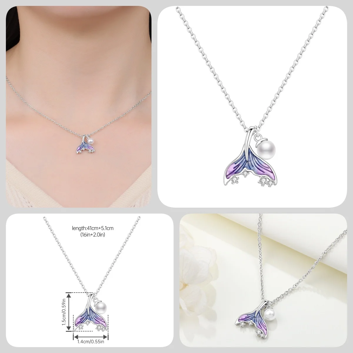 Orstarry S925 Sterling Silber Schmetterling-Blumen-Ohrringe und Halsketten-Set, Exquisites Herz-Hänge-Schmuckset für Damen, Party-Geschenk – Detail 24