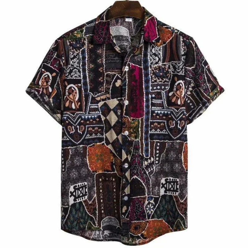 Vintage Abstract Art Shirt For Men 3d Print Summer Fashion Beach Short Sleeve Lapel Blouse Streetwear Women Kids Clothing