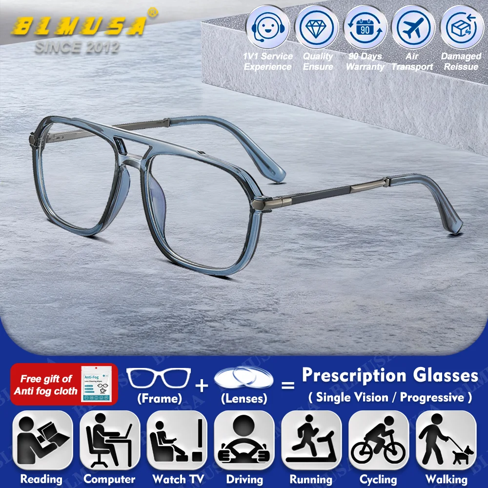 

BLMUSA (M) Classic Eyebrow Frame Myopia Prescription Reading Glasses Man Square Anti Blue Ray Photochromic Multifocal Eyeglasses