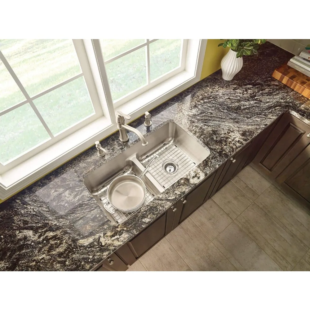 Keran Dapur Moen Belfield Anti Noda dari Baja Tahan Karat dengan Gagang Tunggal Model Tradisional, Lengkung Tinggi, Dilengkapi Semprotan Samping dan Pilihan Dek