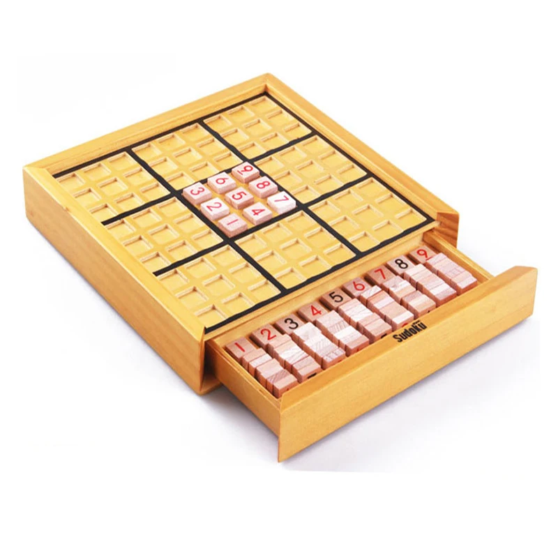 Juego de mesa de Sudoku de madera con cajón, rompecabezas de pensamiento lógico, rompecabezas para adultos y niños, juguetes educativos