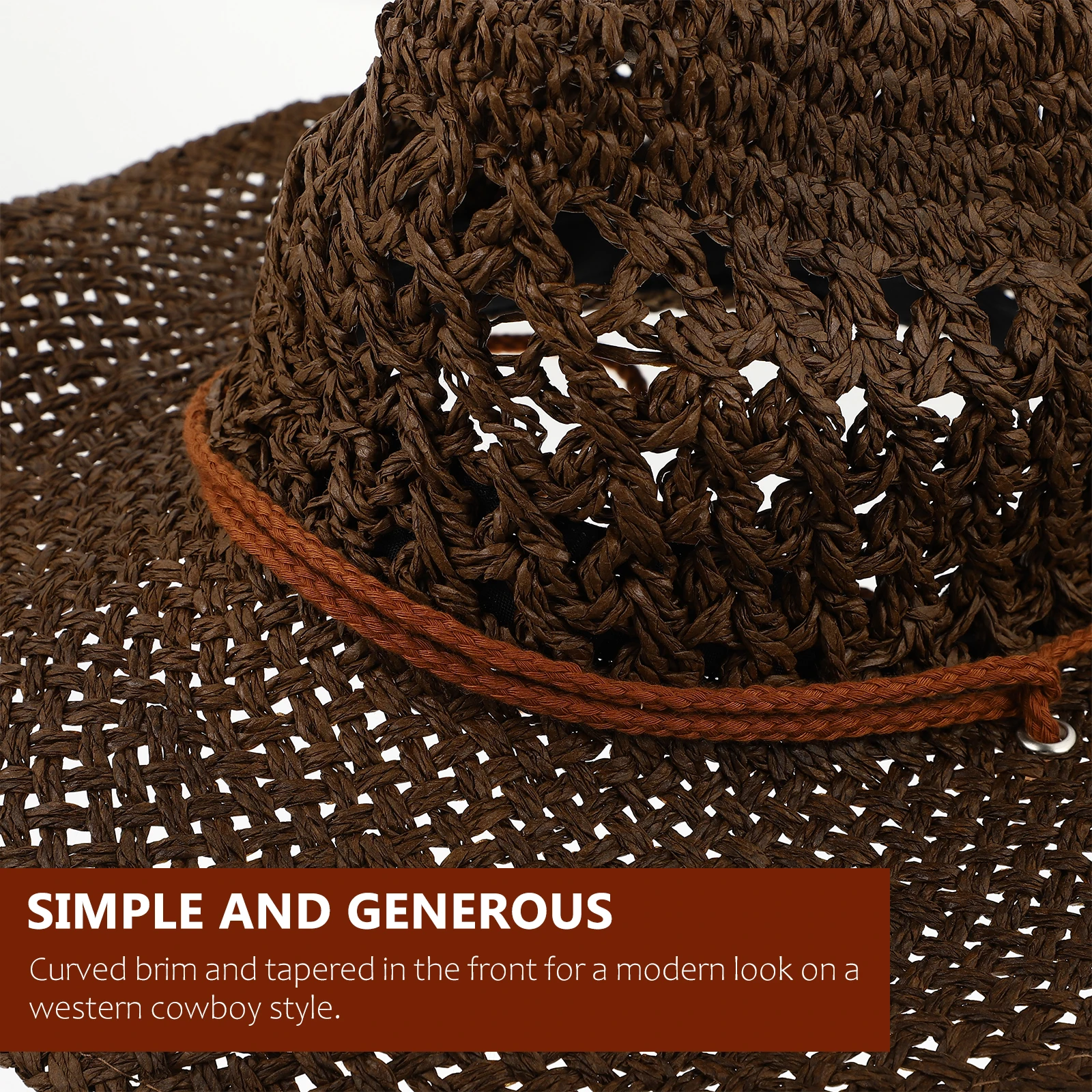 

1pc Sun Protection Hat Beach Straw Braid Cowboy Western Style Summer Lightweight Portable Curved Brim Straw Hat For Men Women
