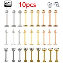 10pcs/Lot G23 Titanium Labret Lip Piercing Jewelry Not Allergic 16g 6/8/10/12mm Barbell Tongue Bar Tragus Snug Daith Earring