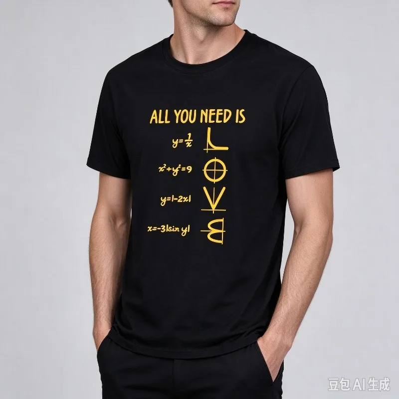 ALL YOU NEED IS LOVE Math Formula Men T-Shirt Funny Algebra LOVE Letter Graphic Print Modal Casual Teacher Student Tee