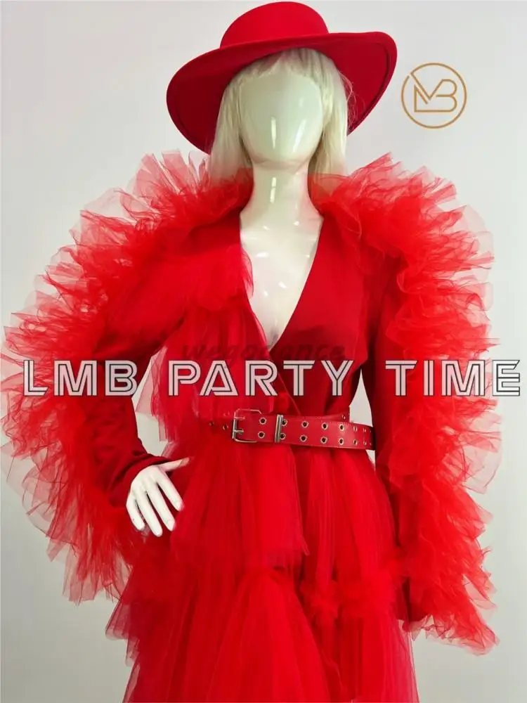 Customized Big Red Show Night Club Singer Suit Set Photo Studio Photography Clothing