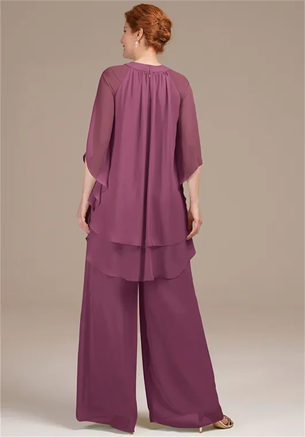 فستان أم العروس أنيق برقبة دائرية نصف كم مكشكش طقم فساتين العروس النسائية للأم حسب الطلب #2