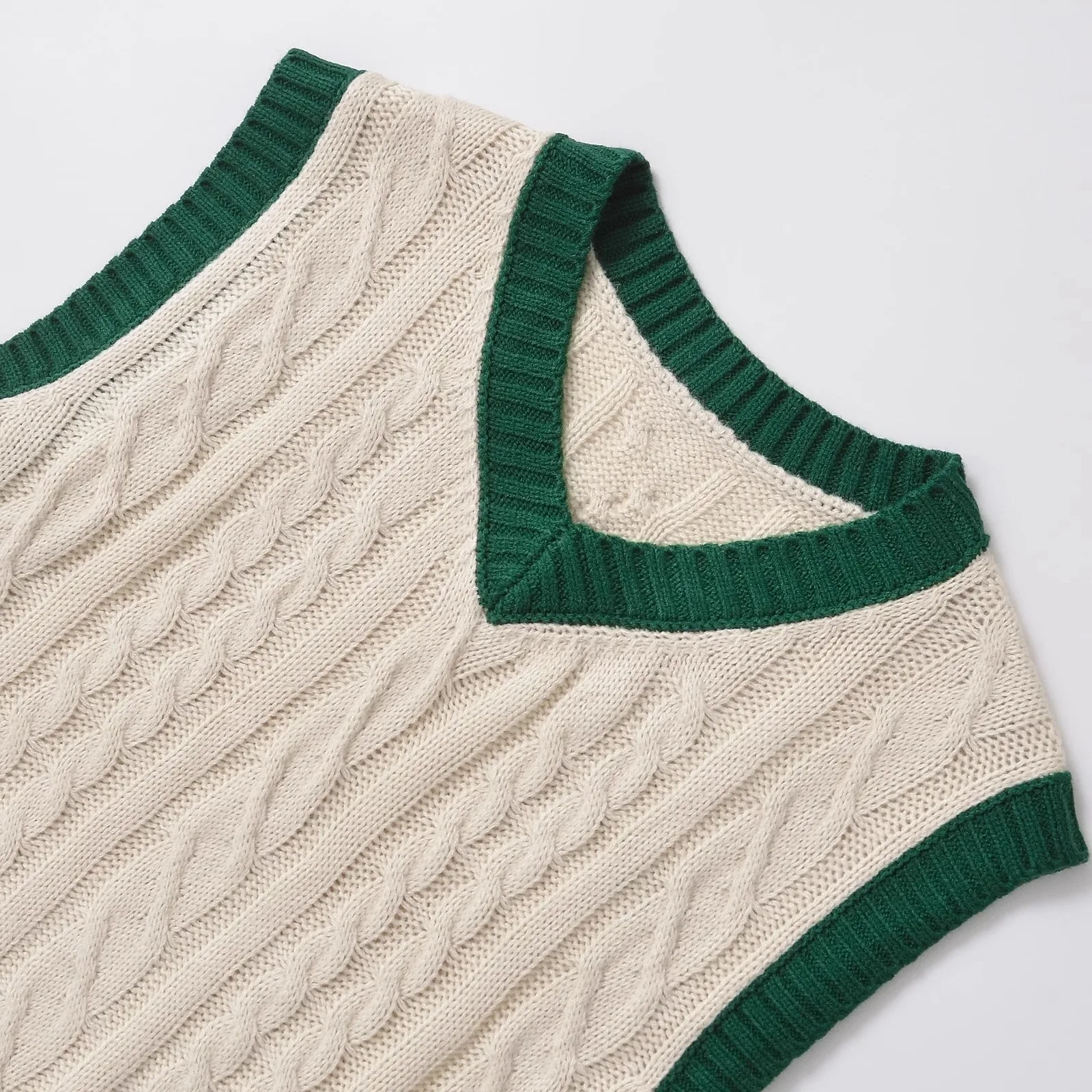 

JNLEAOG Faionable Knitted Vest Women's Autumn New Sle Cable Pattern Design Versatile V-Ne Polyester Fiber