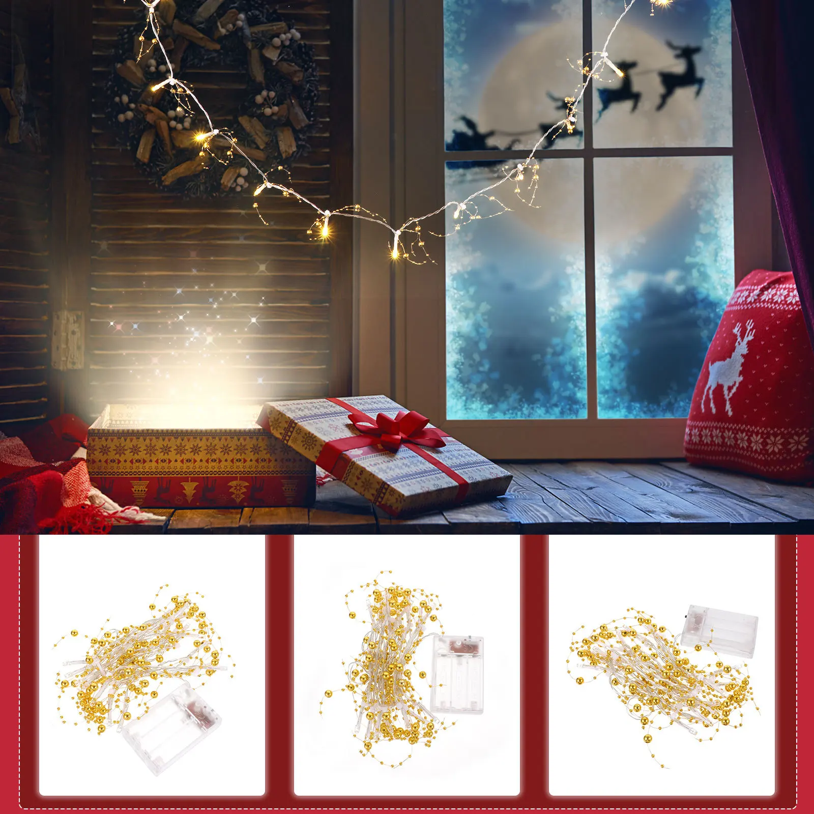 

1Pcs LED Pearl String Lights Operated Flexible Wire Ideal for Holiday Party Wedding Bedroom Garden Patio Lighting