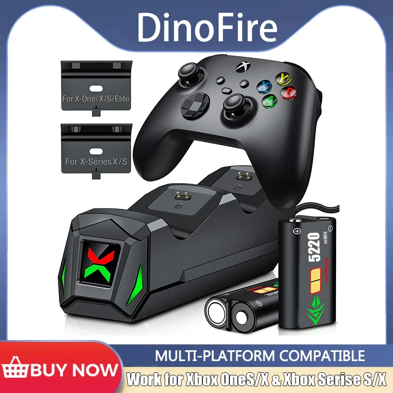 

DinoFire XBOX Controller Charger With 2*5520 mWh Rechargable Battery ＆ 4 Cover For XBOX Serise S/X / XBOX ONE S/X
