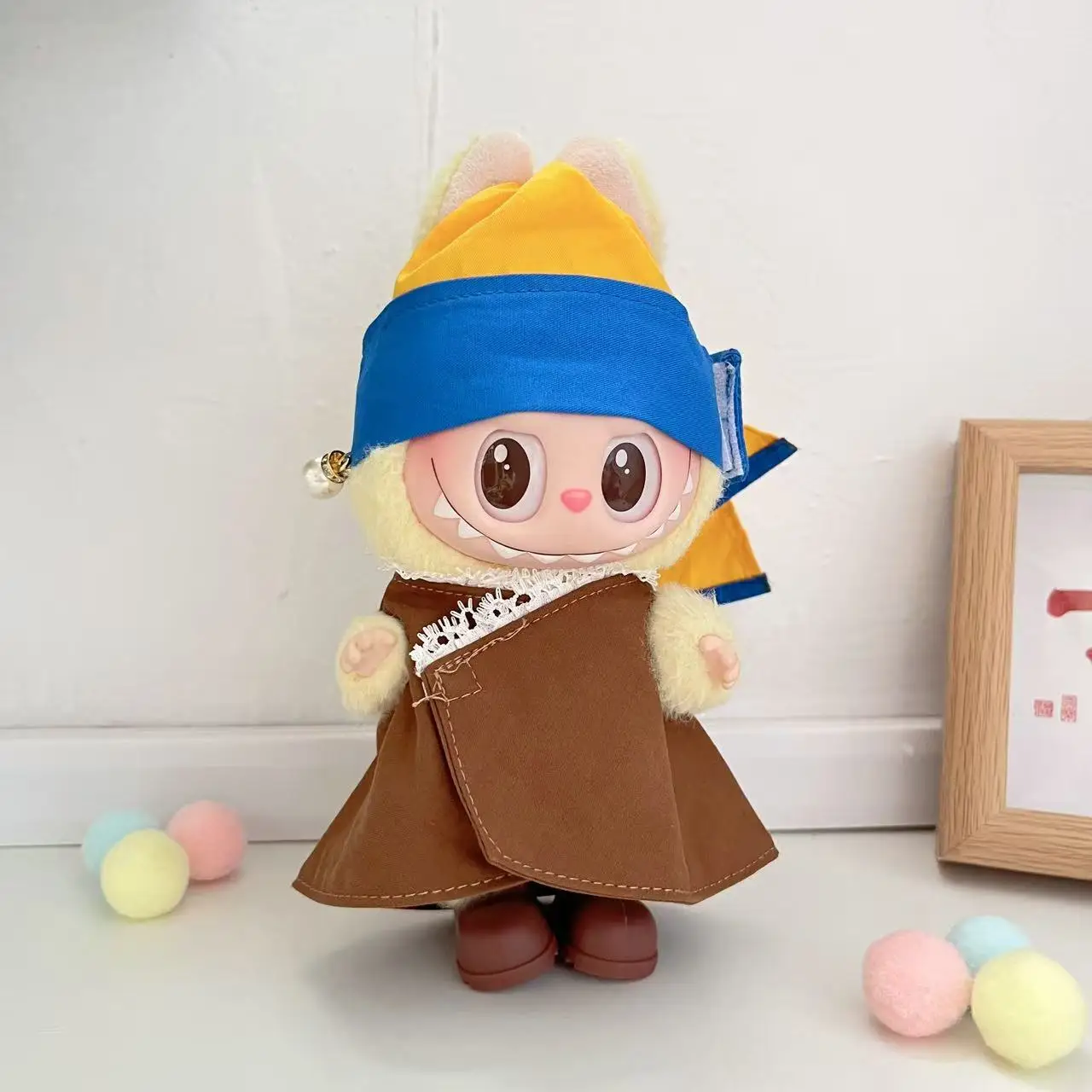 

Sweet Labubu Pearl Earrings & Girl's Outfit Set Overalls for 1 2 3 Gen Plush Doll Cute Vinyl Figure Fashion Clothes
