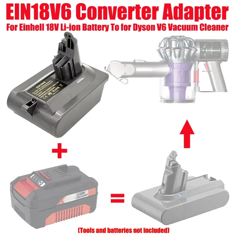 

HAKSINKY EIN18V6 Vacuum Cleaner Battery Adapter for Einhell 18V Lithium-ion Battery Convert To for Dyson V6 Vacuum Cleaners Use