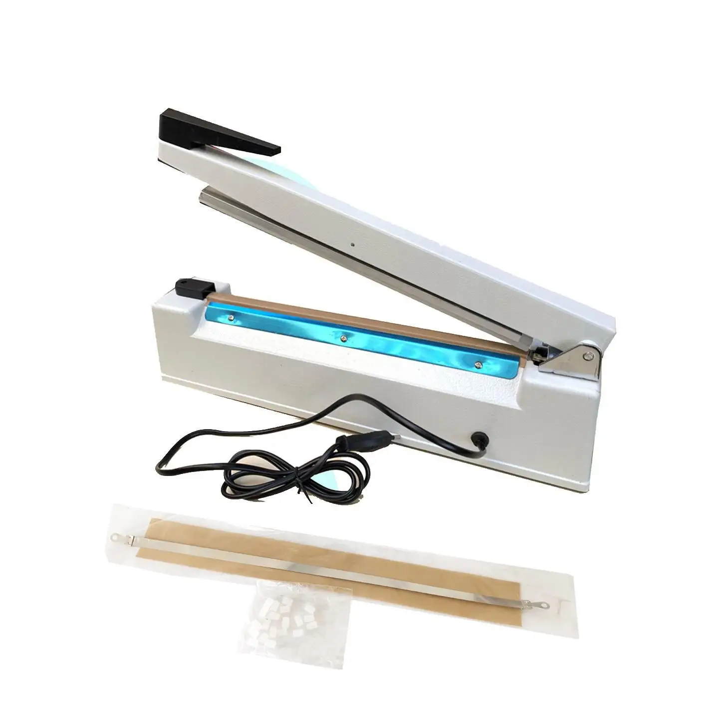 Manual Impulse Sealer Heat Plastic Bag Sealer With Date Mold Sealing Machine Metal Case 8mm Wide Seal Width Coder Seal