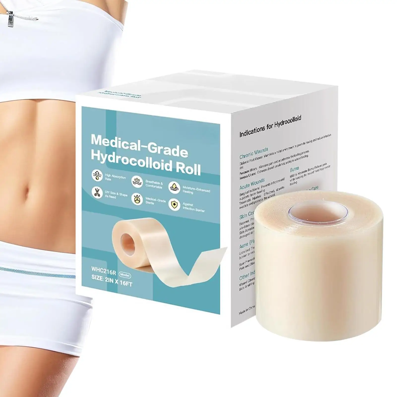 Hydrocolloid Bandages Roll Wound Care Hydrocolloid Patch Bandages With Self-Adhesive Bed Sore Bandages Highly Absorbent For Burn