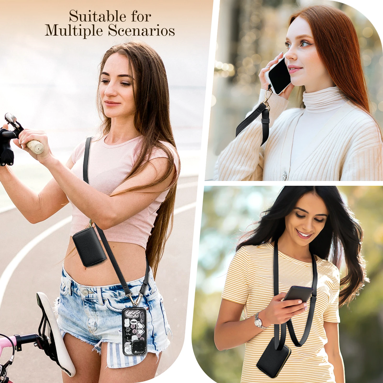 

Clip Go Strap Phone Lanyard, Cell Phone Strap with Leather Wallet Pouch, Universal Crossbody Phone Lanyard Adjustable Neck Strap