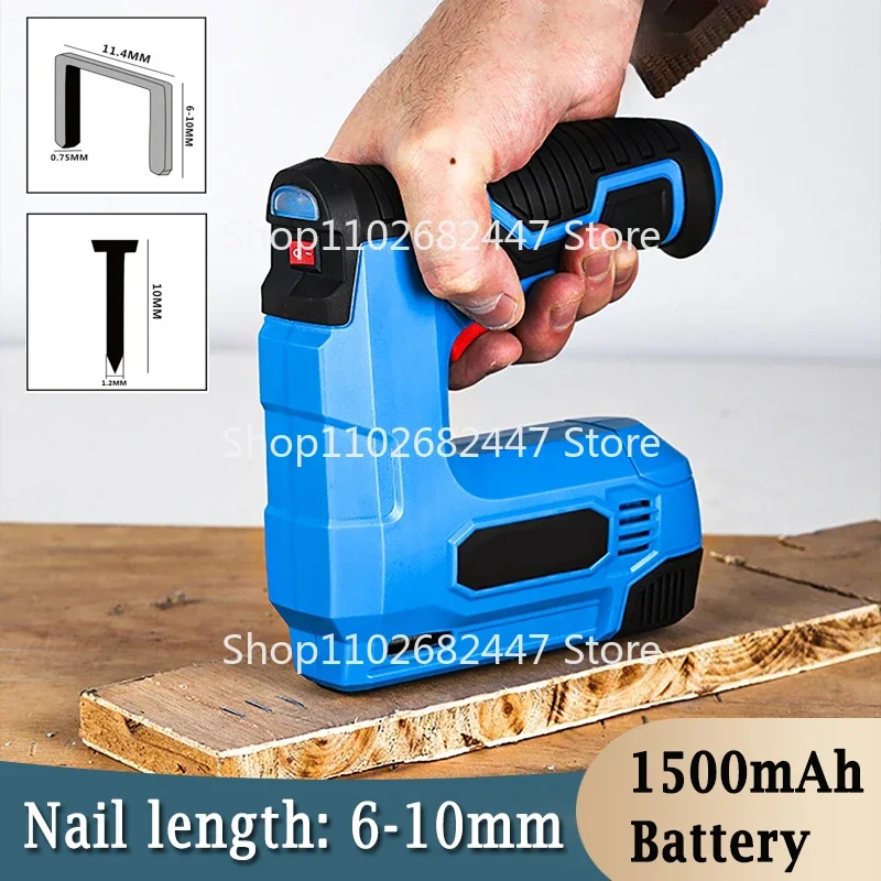Electric Stapler Cordless Nail Gun with 1500mAh Lithium Battery USB Rechargeable Staple Gun Furniture Wood Frame DIY Tool