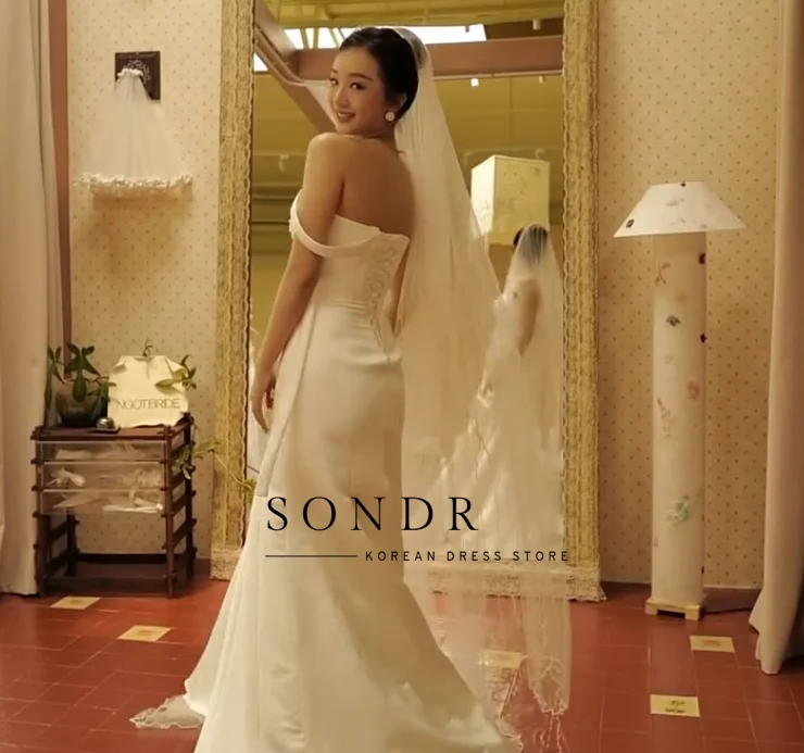 Sondr Customized One Shoulder Korean Wedding Dresses Corset Back Pleated Mermaid Bridal Gown Floor-Length Bride's Dresses
