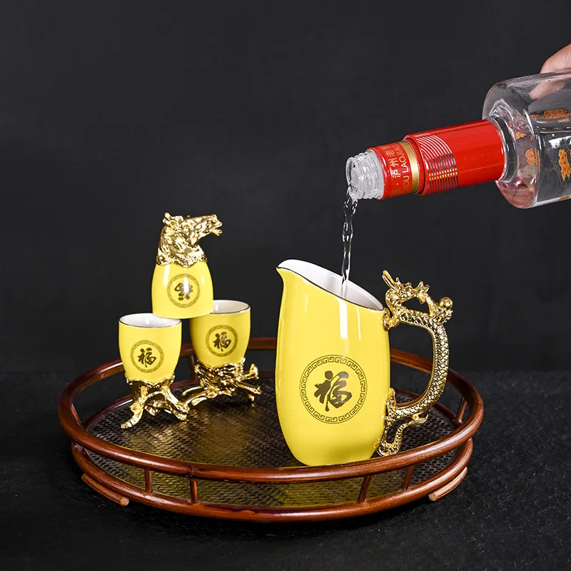 12 Zodiac animal head ceramic wine glass set wine dispenser gift set 4