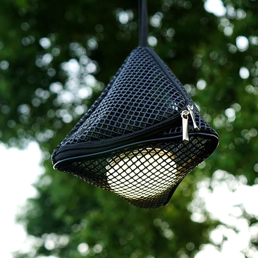 Camping Triangle Mesh Hanging Basket Net with Hook for Outdoor Tableware Food Fruit Organization and Ventilation