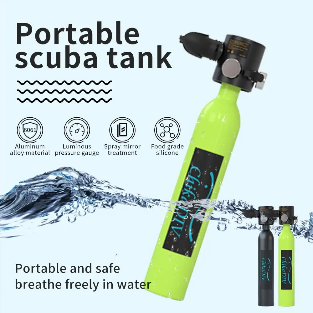 

ChikaDiv S300Plus Mini scuba water tank 0.5 liters, portable oxygen tank for snorkeling diving, breathing lung water tank is eq