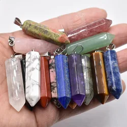 Fashion top quality natural stone mixed Hexagonal pillar charms point Pendants 12x40mm Wholesale 10pcs/lot free shipping