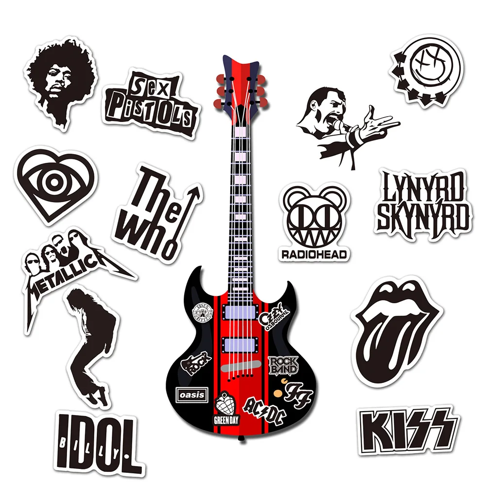 10/30/50pcs Classic Rock Band Black White Graffiti Stickers DIY Waterproof Computer Notebook Graffiti Cool Decal Sticker Kid Toy