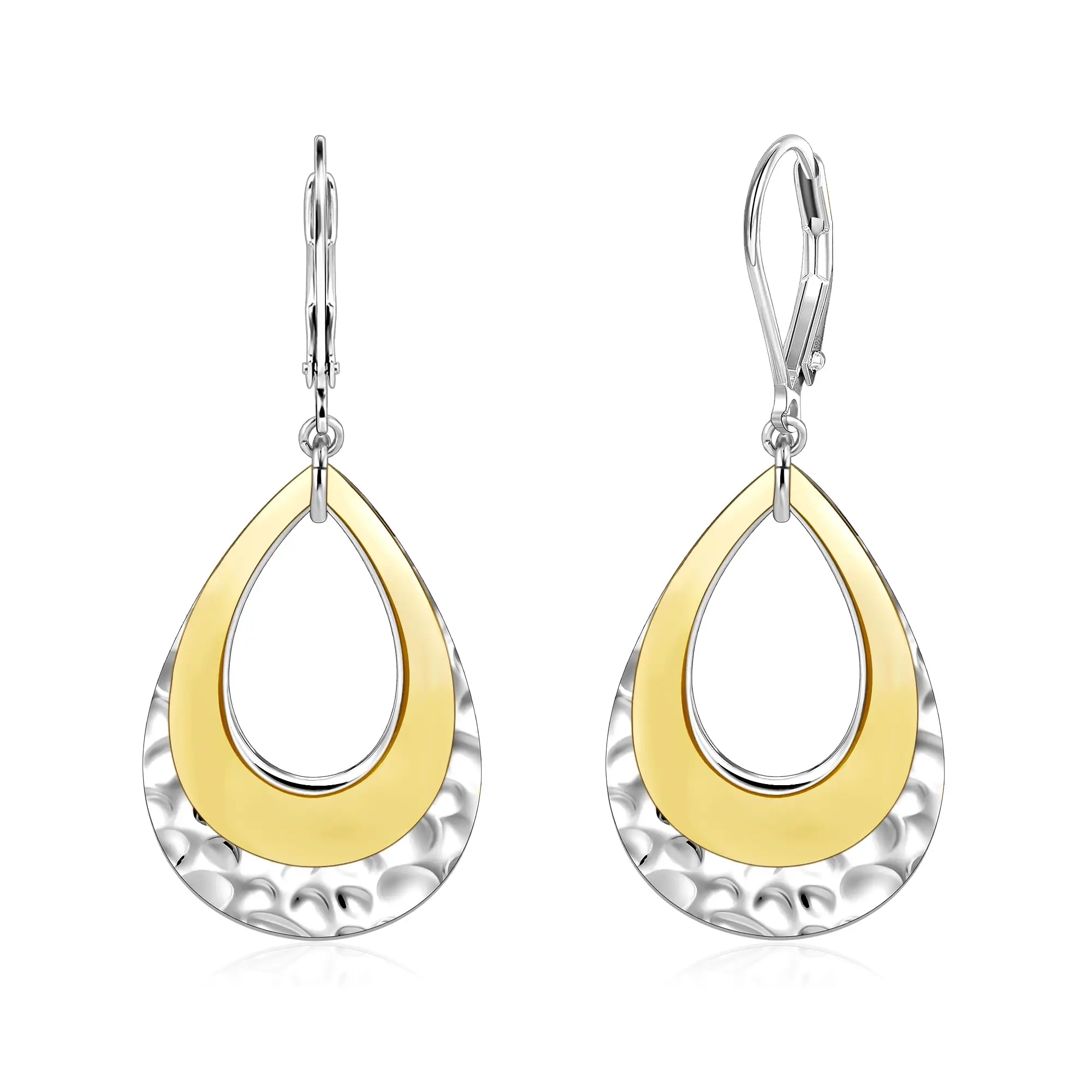 

925 Sterling Silver Teardrop Drop Earrings Women's Hammered Layered Drop Earrings Hypoallergenic