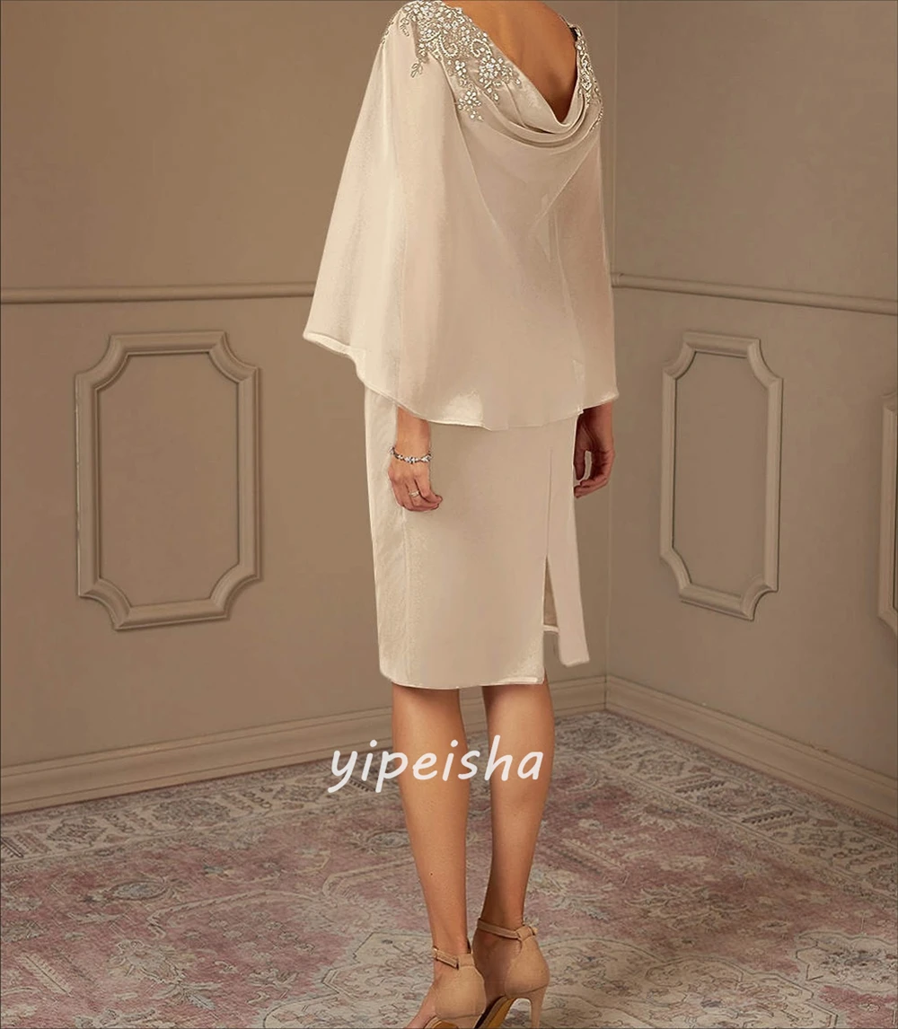 Maßgeschneiderte, moderne, modische Jersey-Kleider mit Strasssteinen, gerüscht, A-Linie, U-Ausschnitt, knielange Kleider, maßgeschneiderte Kleider für besondere Anlässe, elegant