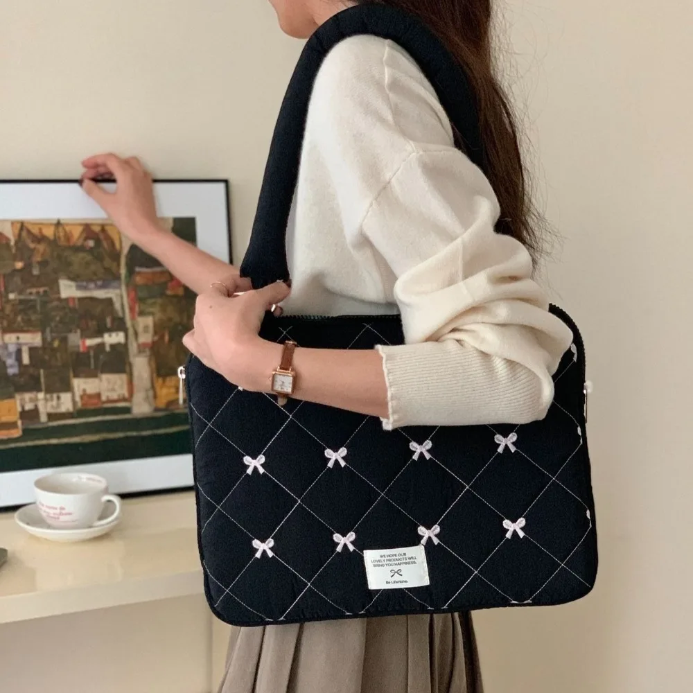 بسيطة مطرزة القوس حقائب الأعمال سعة كبيرة مجلد ملفات وثيقة حمل Bolsas حقيبة كتف حقيبة يد حقيبة كمبيوتر محمول المرأة #4