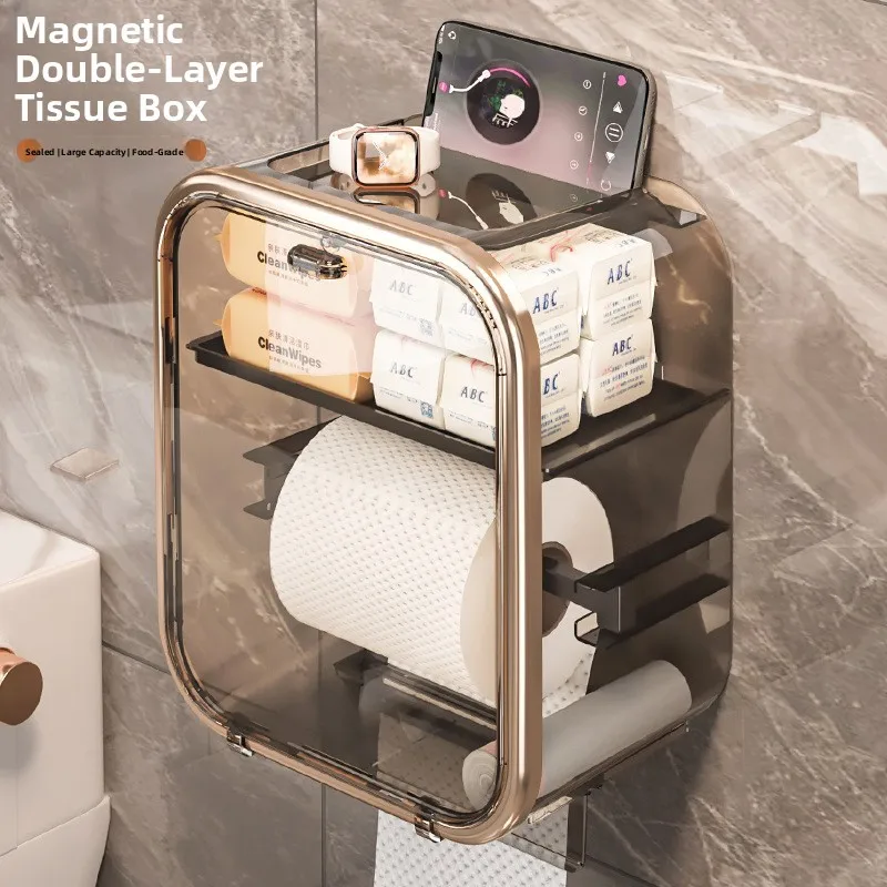 batoom-tissue-box-multi-function-wall-mounted-toilet-paper-holder-no-punching-required-simple-design-storage-organizer