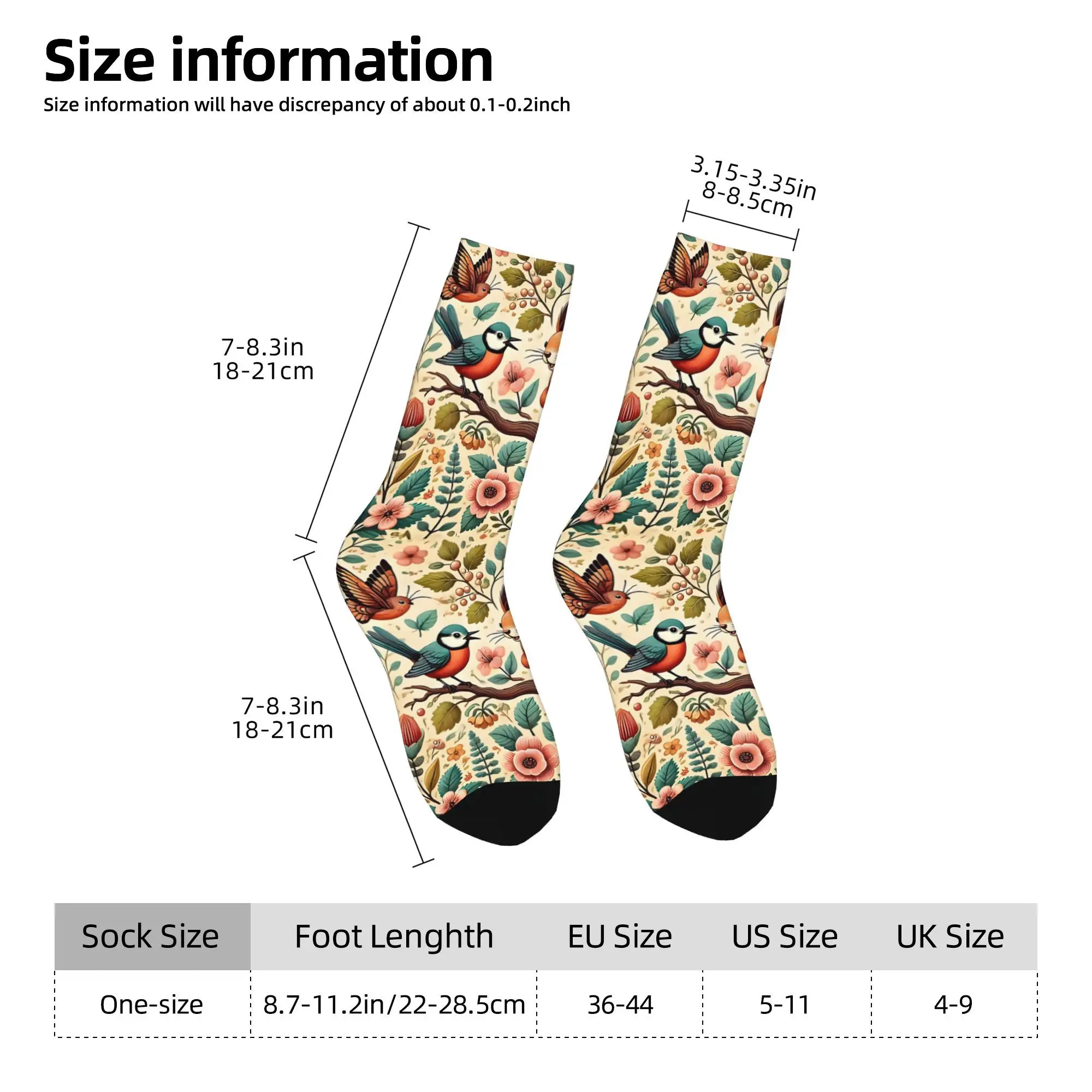 1pc Squirrel And Bird In Spring Forest Poster  Printed Men's Socks Novelty Hip Hop Harajuku Pattern Crew Sock Casual Gift