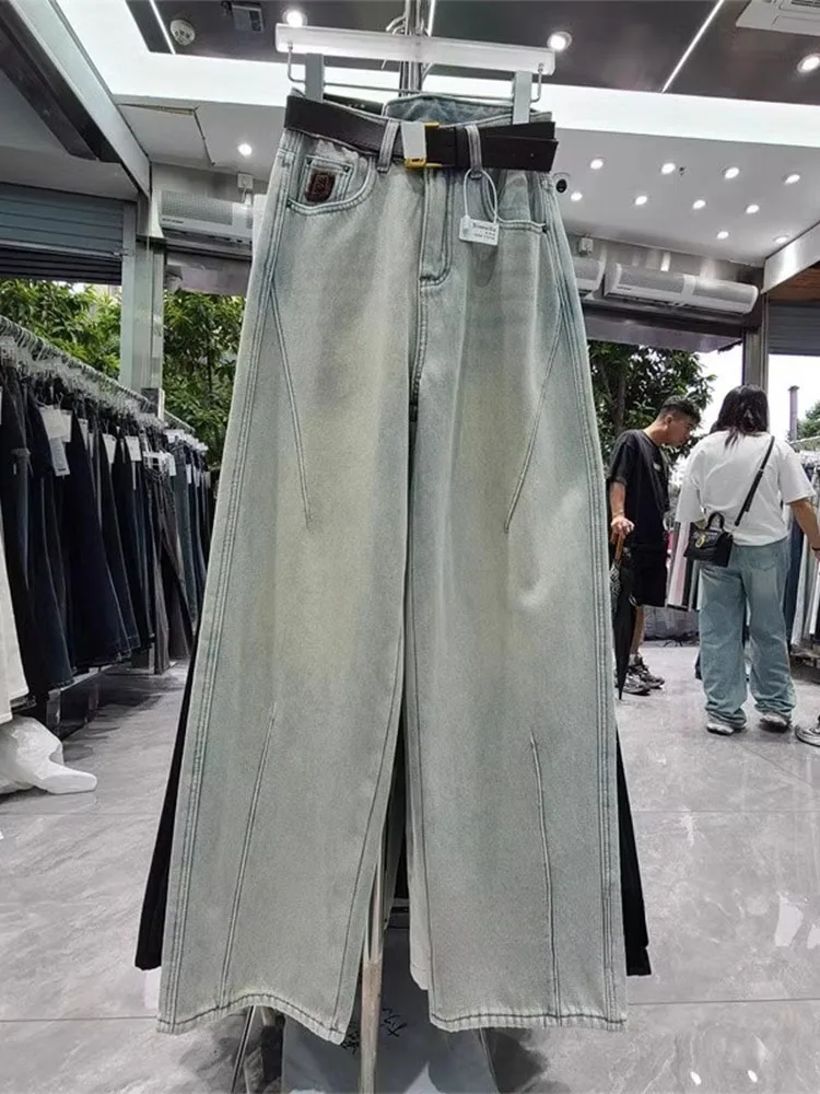 

Широкие джинсы с высокой талией, женские повседневные свободные брюки длиной до пола, большие размеры, легкие джинсовые брюки Wa, осенняя мода