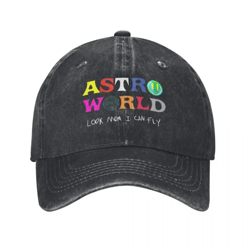 Astroworld Letter Earth Baseball Caps Casual Distressed Denim I Can Fly Album Sun Cap for Men Women Outdoor Adjustable Fit Hat