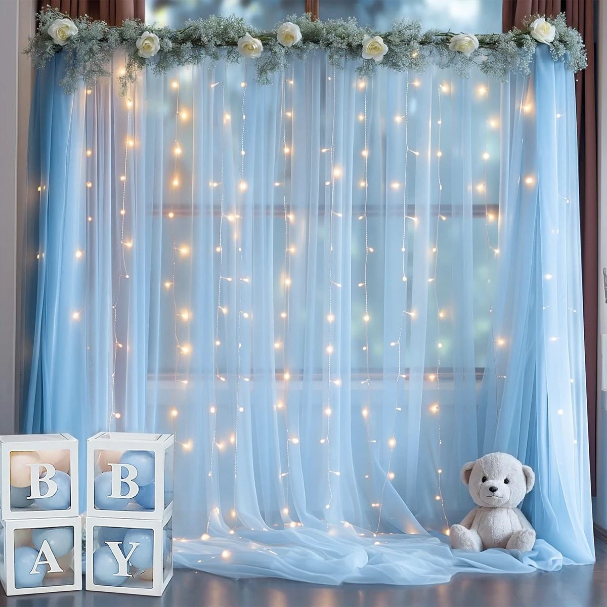 Mesh Gordijnen Met String Licht Happy 1st Verjaardagsfeestje Decoraties Kid Fee String Licht Slinger Bruiloft Baby Shower Benodigdheden