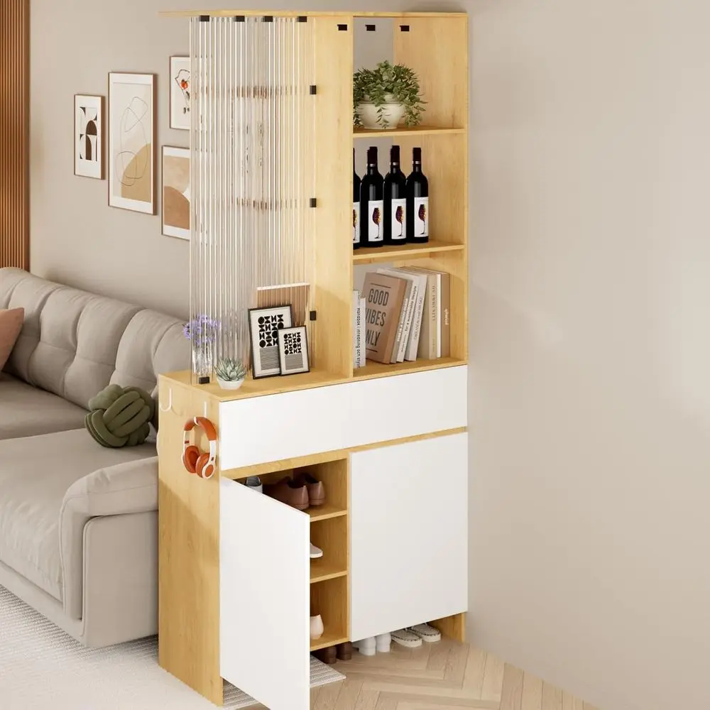 

Шкаф-разделитель с местом для хранения, книжная полка из стекла и дерева, регулируемые полки, органайзер для хранения обуви для прихожей, гостиной