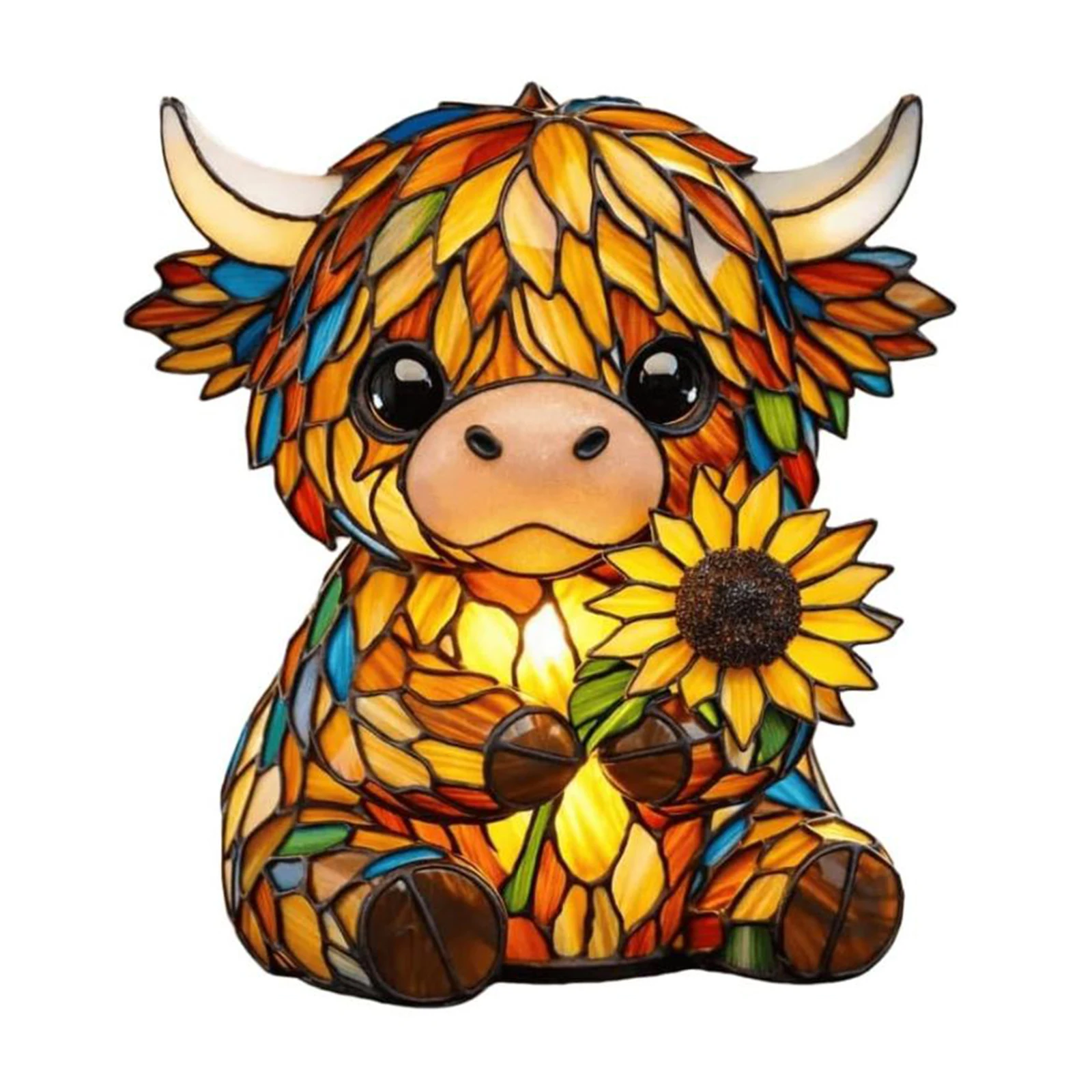 

LED 3D Animal Night Lamps Multi-Purpose Sunflower Highland Cow Table Lamp Resin Animal Ornament Light for Home Office Bedroom