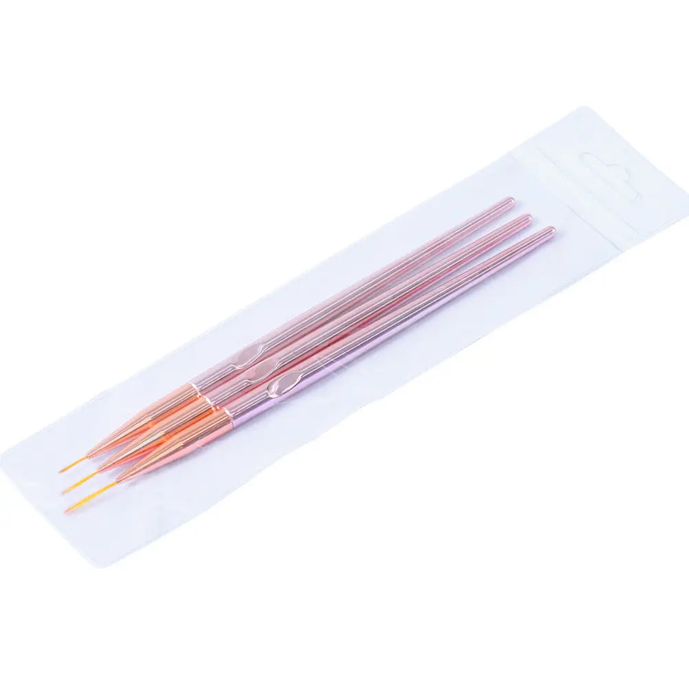

3Pcs Nail Art Liner Brush Set Rose Gold Plated Fine Tip Nylon Bristle Drawing Pen for Professional Manicure DIY Nail Design