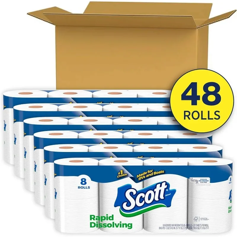 

Hot Sale.Rapid-Dissolving Toilet Paper, 48 Double Rolls (6 Packs of 8), Sustainable, Septic-Safe, Toilet Paper.Free Delivery.