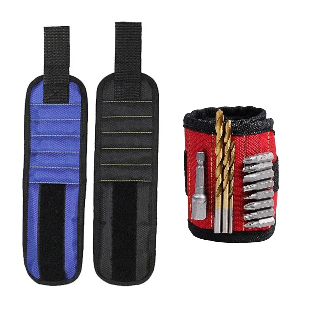 Borsa per attrezzi da polso magnetica fascia di supporto per il polso con magnete forte per tenere le viti cintura per braccialetti per unghie strumenti per elettricisti