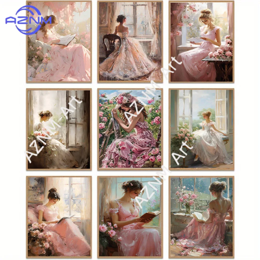 1 Stück Vintage-Poster mit elegantem Lesenden, der Frau darstellend, im viktorianischen Stil, mit Blumenmuster auf Leinwand, ideal für Zuhause und Büro, Raumdekoration