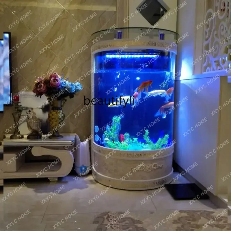 

Y1 Полукруглый аквариум в европейском стиле, экологический аквариум, настенный веерообразный напольный аквариум, цилиндрический большой