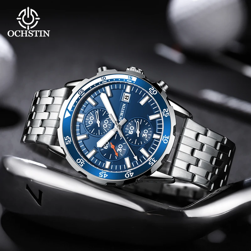 OCHSTIN Man Multi-functional Quartz Movement Wristwatch Men's Tactical Pilot Outdoor Sport Well-sized Case Steel Band Clock