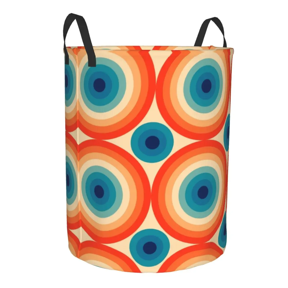 Eye Illusion Dot Pattern In Orange And Blue Laundry Basket Mid Century Baby Hamper for Nursery Toys Organizer Storage Bins