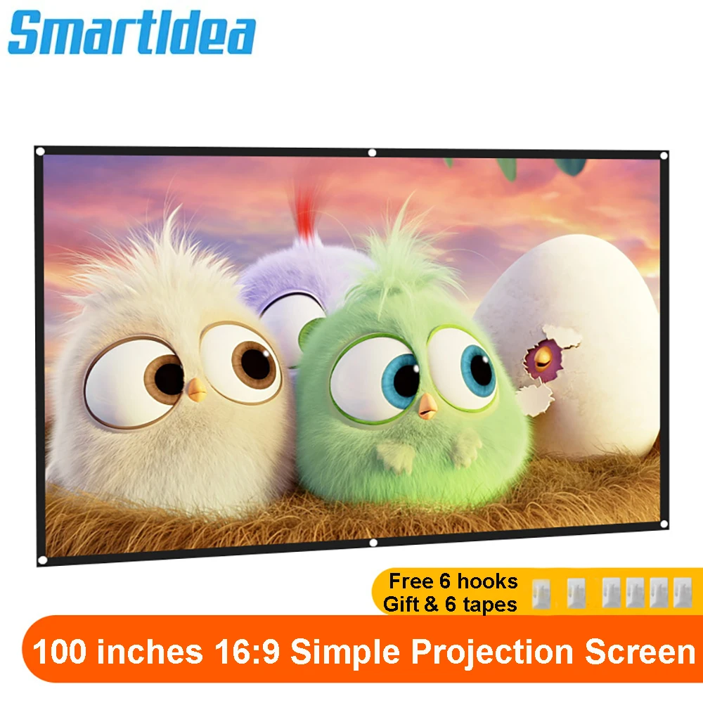 

Smartldea Simple Projection Screen HD 100inch 16:9 Soft White fabric Projector Screen Outdoor Camp Portable Projectors Screen