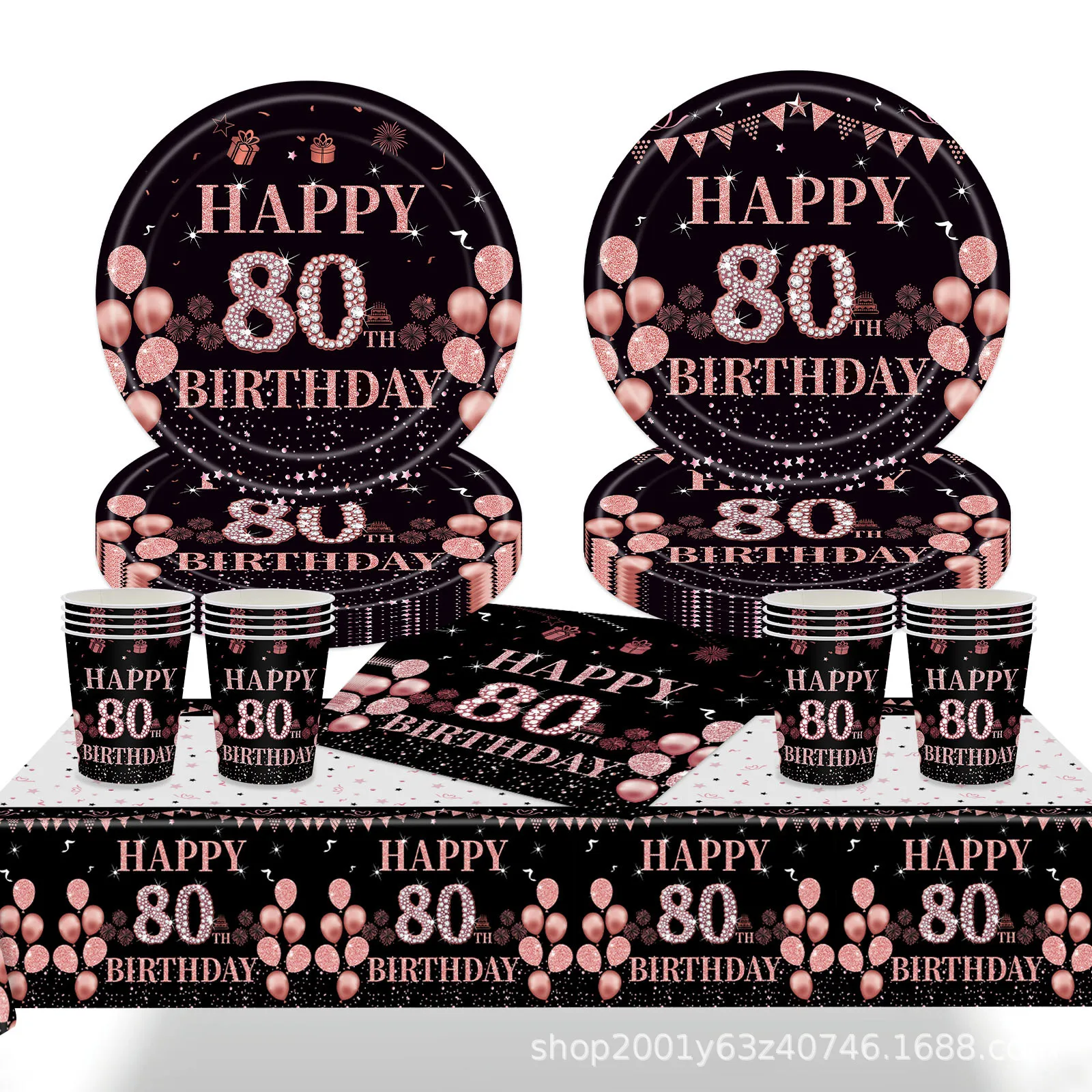 80th Birthday Decorations Women Rose Gold Birthday Disposable Tableware 80th Birthday Plates Napkins 80 Year Old Birthday