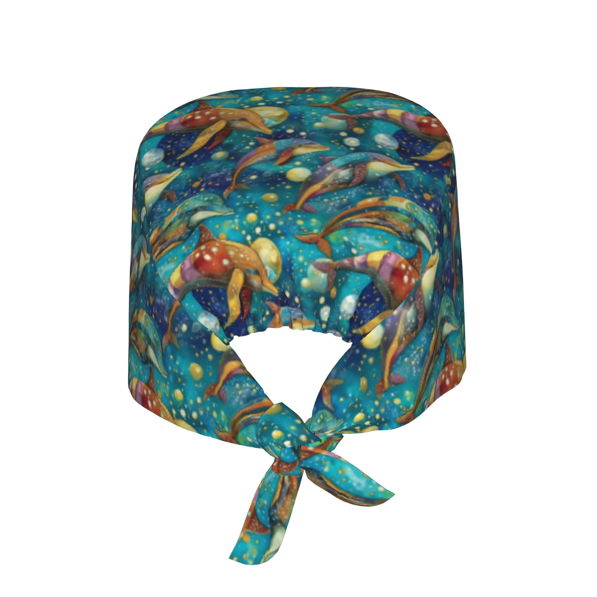 Rainbow Watercolor Dolphins  Medical Staff Scrubs Hat Unisex Bubbling Waters  For Chef Hat Scrub Caps