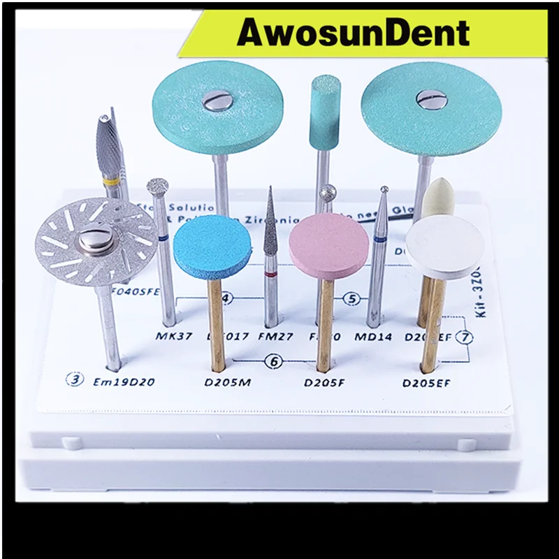 Zirconia & Lithium Disilicate Adjustment and Polishing Kit Dental Laboratory Burs Grinding Head Kit