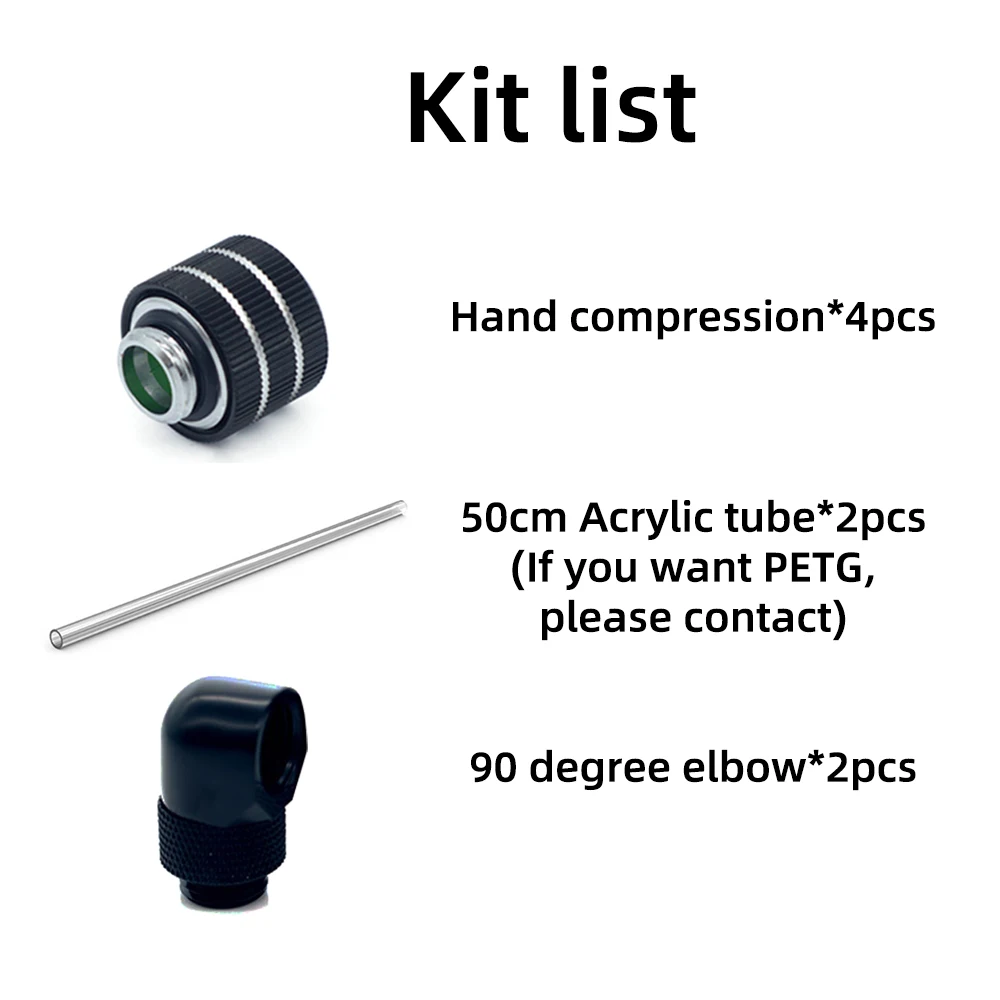 FREEZEMOD Hard Tube Fitting Kit 90 Degree Elbow Hand Compression 50cm OD12mm/14mm/16mm For Acrylic PETG 90 Adapter Water Cooling