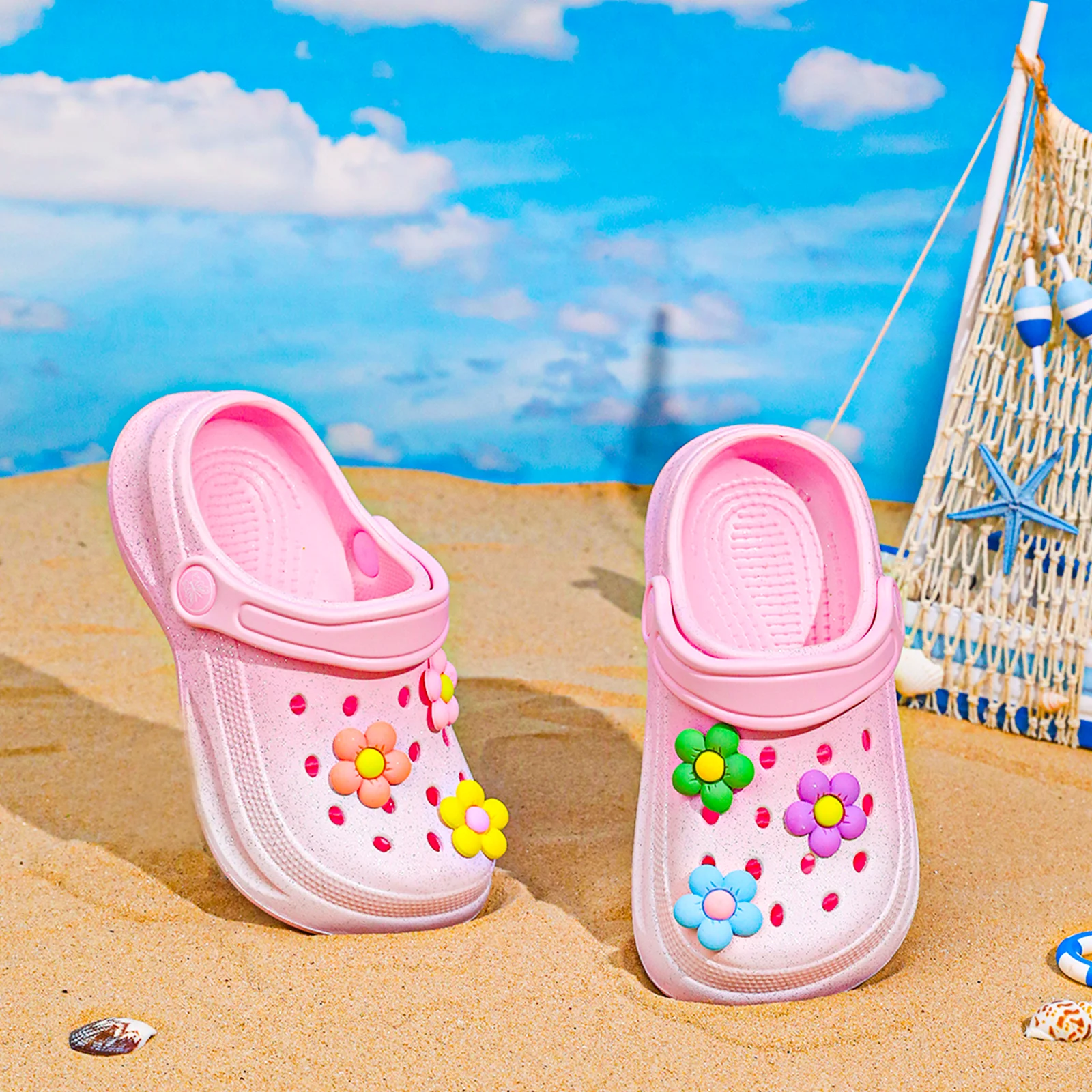 Kids Slip-On Clogs and Mules - Breathable, Waterproof, EVA Garden Shoes with Decorative Chain for Beach and Everyday Wear 168