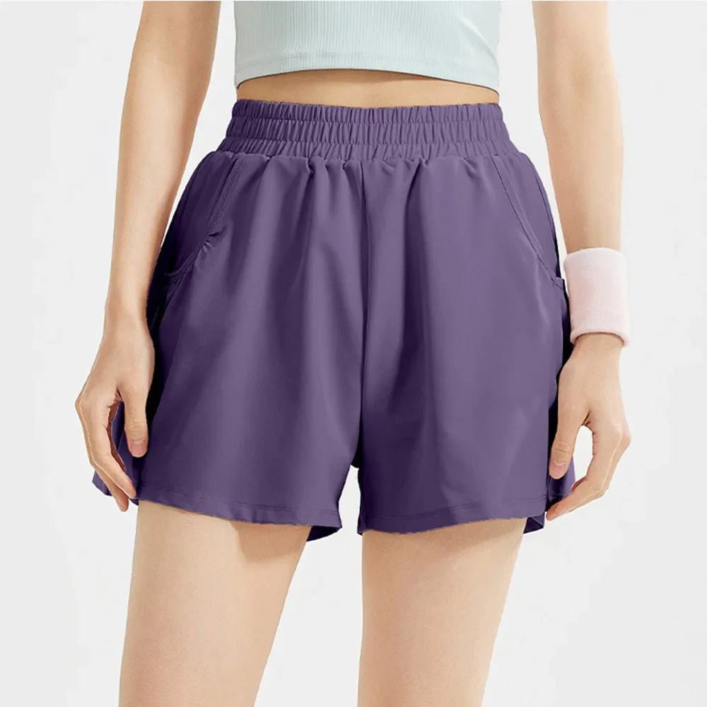 

Женские шорты для йоги, шорты для фитнеса, бега, тренировок, однотонные летние женские спортивные шорты с высокой талией для спортзала, повседневная свободная спортивная одежда