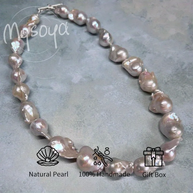 

MYSOYA 13-18mm Large Natural Baroque Pearl Necklace OT Clasp Gift Box Handmade DIY Jewelry Personalized Birthday Wedding Gift